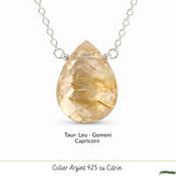 Colier argint 925 cu rutil auriu lacrima – claritate si energie interioara