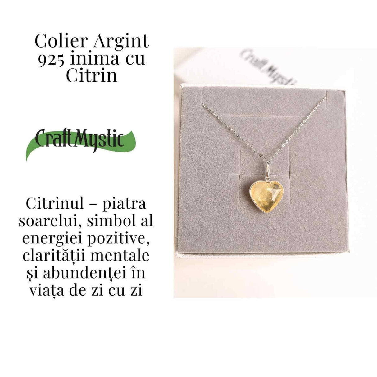 Energie si Bucurie Zilnica - Colier Inima cu Citrin si Argint 925