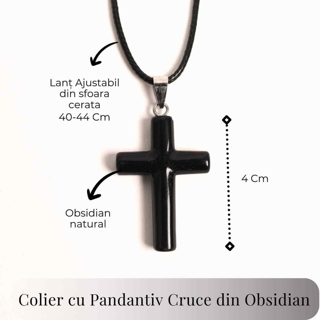 Colier cu Obsidian Natural in forma de cruce - Protectie Energetica si Echilibru