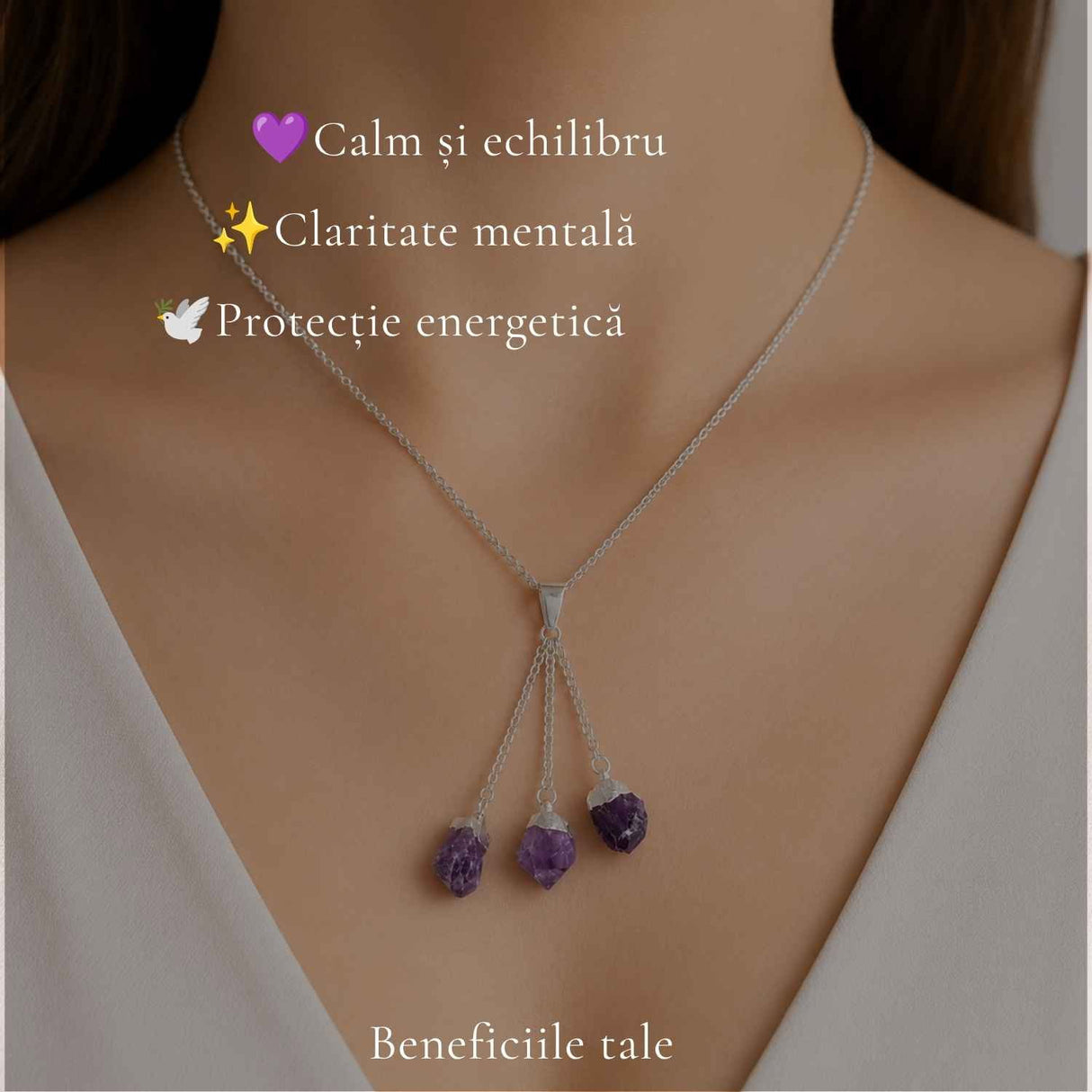 Colier cu Triplu Ametist Brut Natural – Claritate, Calm si Echilibru Interior