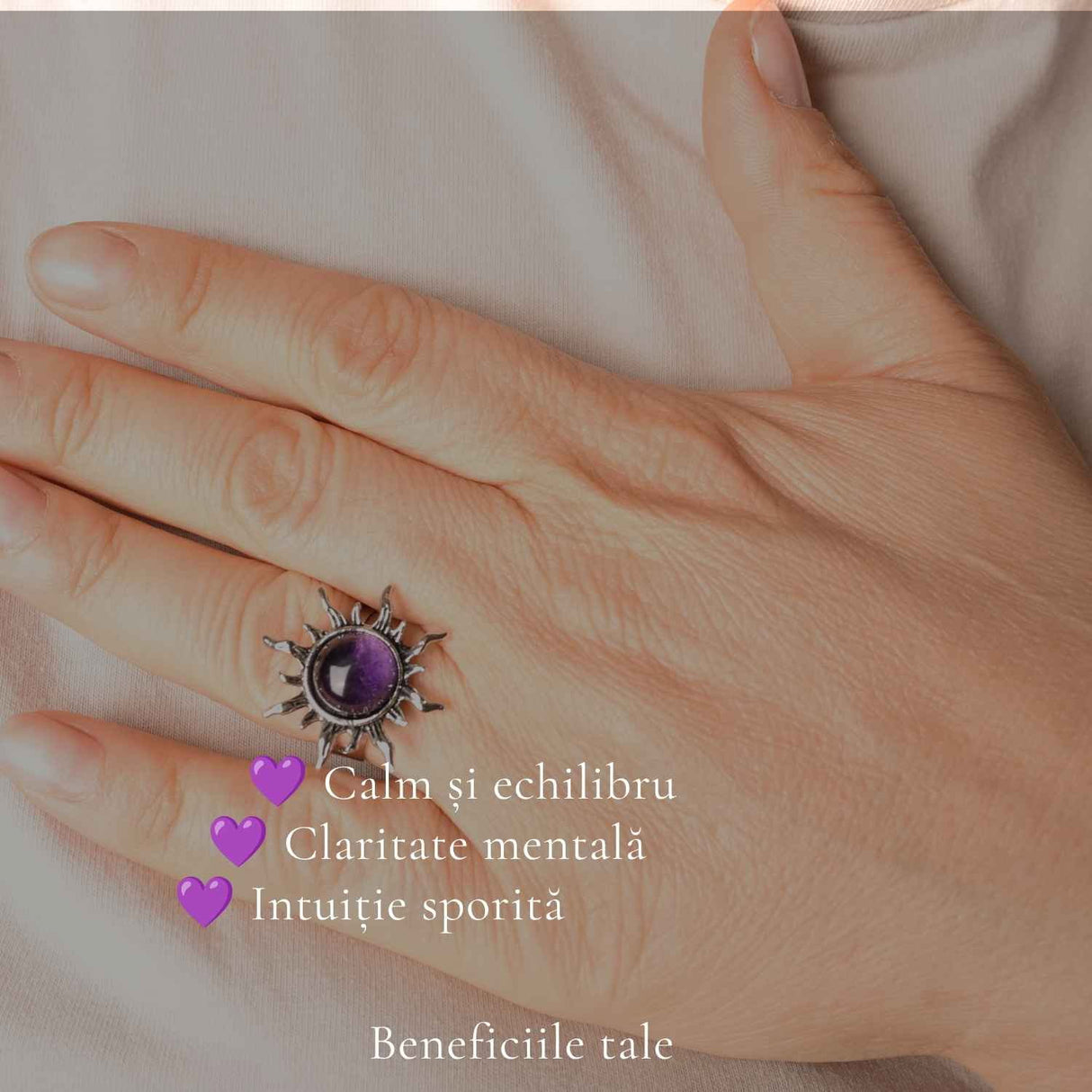 Inel cu Ametist Natural in Formă de Soare – Claritate si Echilibru Interior