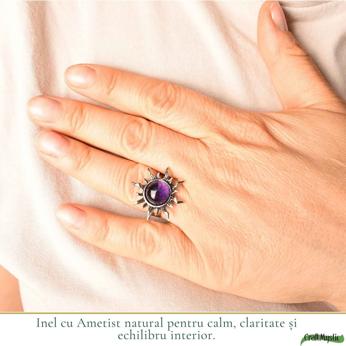 Inel cu Ametist Natural in Formă de Soare – Claritate si Echilibru Interior