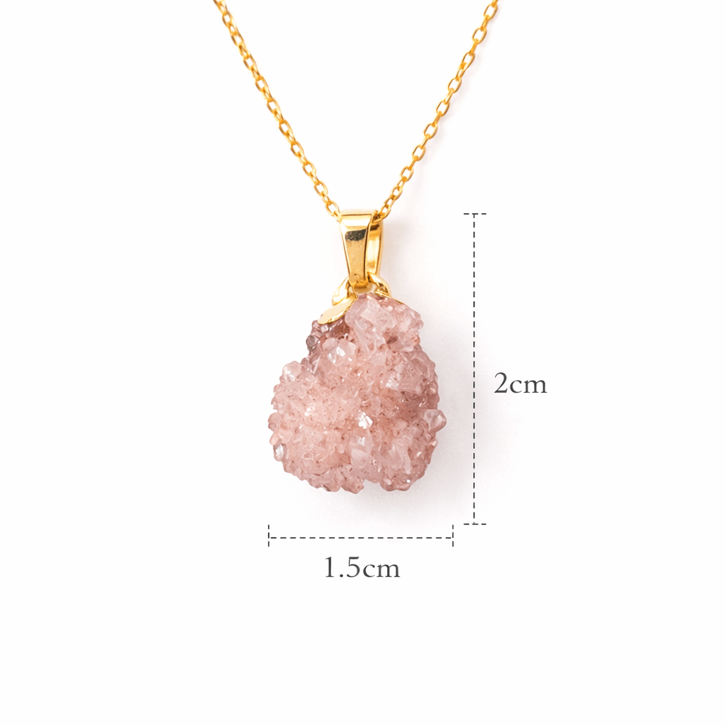 Colier cu Ametist Roz Natural 2-3 cm - Lant Argint Placat Aur 18K - Piatra Bruta Brazilia