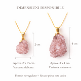 Colier cu Ametist Roz Natural 2-3 cm - Lant Argint Placat Aur 18K - Piatra Bruta Brazilia