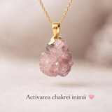 Colier cu Ametist Roz Natural 2-3 cm - Lant Argint Placat Aur 18K - Piatra Bruta Brazilia