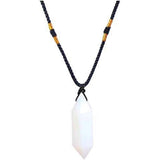 Colier cu cristal vindecator Opal 4-5 cm, in forma hexagonala cu dublu varf si saculet satin negru - pentru protectie, vointa si noroc