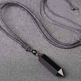 Colier cu cristal vindecator Obsidian Negru, in forma hexagonala cu dublu varf si franghie neagra ajustabila - pentru protectie, stabilitate si armonie