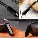 Colier cu cristal vindecator Obsidian Negru, in forma hexagonala cu dublu varf si franghie neagra ajustabila - pentru protectie, stabilitate si armonie