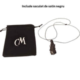 Colier cu cristal vindecator Obsidian Negru, in forma hexagonala dublu varf, infasurat intr-o plasa de franghie neagra ajustabila - pentru protectie, stabilitate si armonie