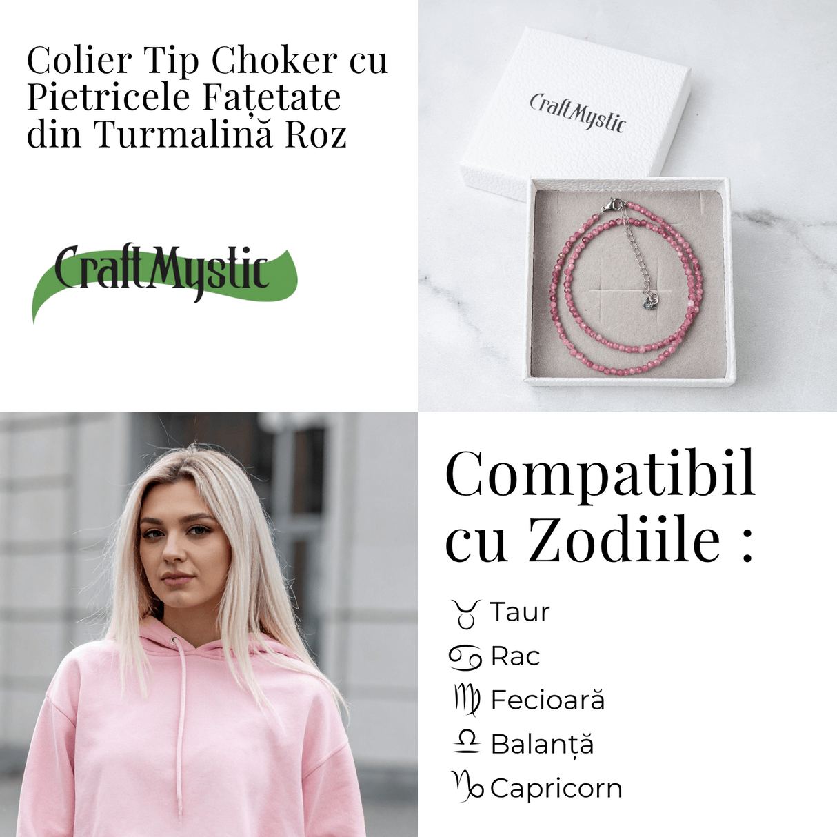 Colier cu pietre naturale de Turmalina Roz fatetata - Iubire, Vindecare si Energie a Inimii