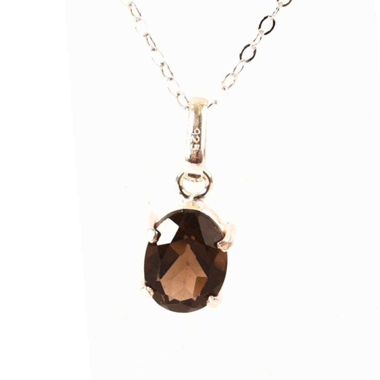 Colier Argint 925 cu Cuart Fumuriu Oval fatetat - Echilibru, Protectie si Liniste Interioara