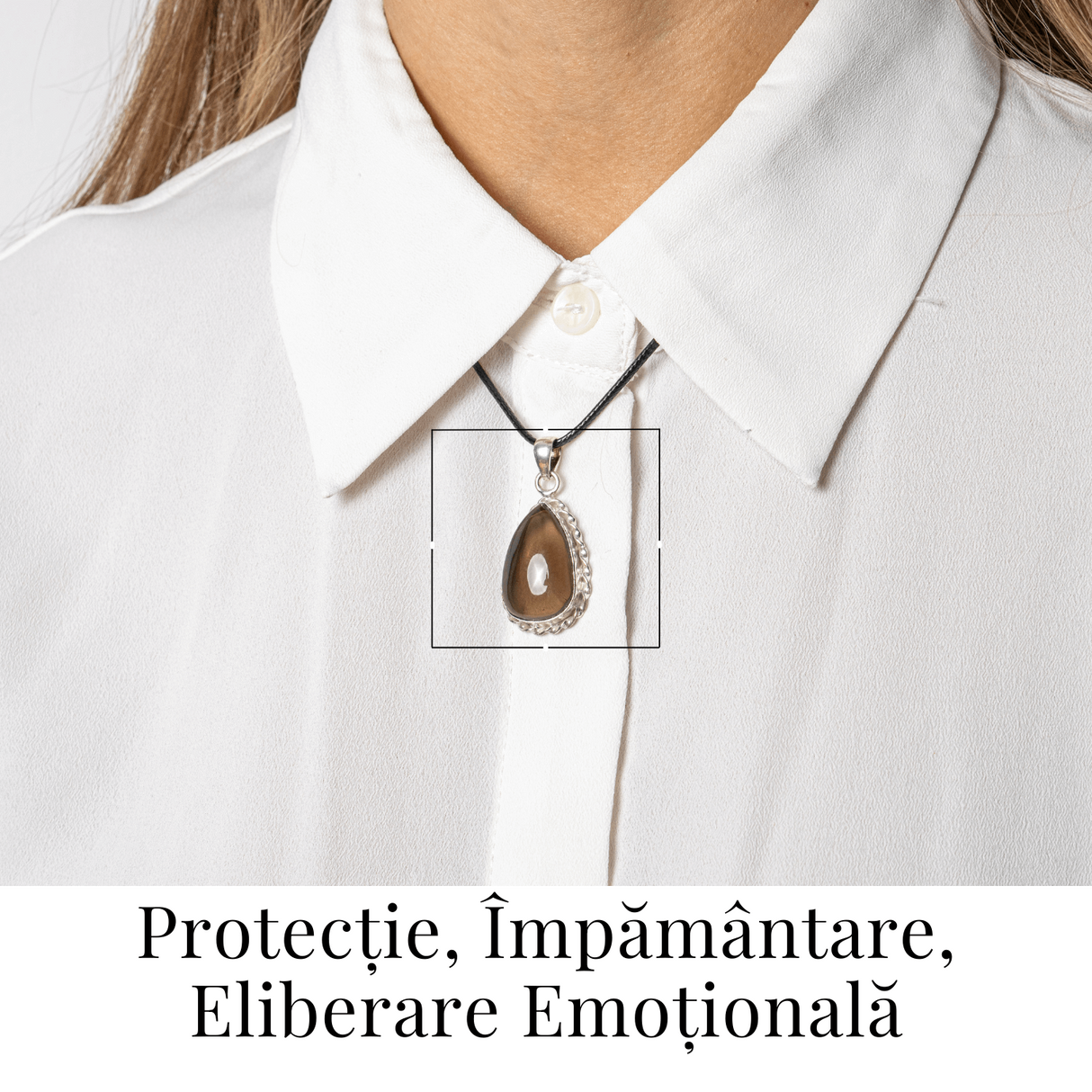 Colier cu Cuart Fumuriu Natural in Forma de Lacrima - Protectie si Echilibru Emotional