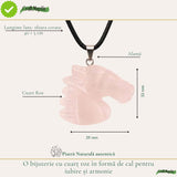 Colier cu Cuart Roz Natural in Forma de Cal – Iubire, Blandete si Libertate