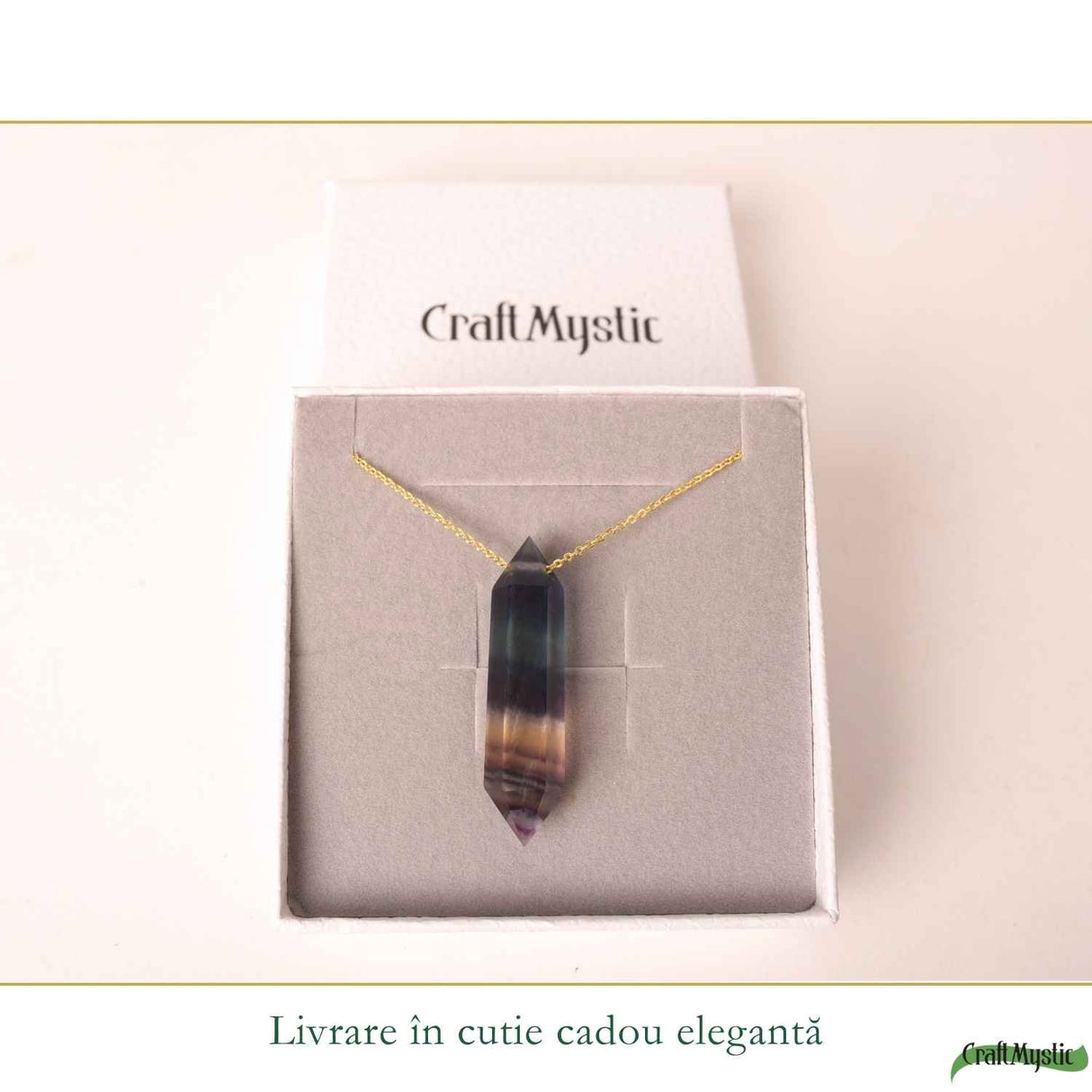 Colier cu Fluorit Natural Dublu Varf – Claritate Mentala si Echilibru Energetic