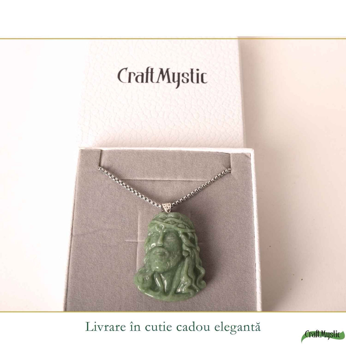 Colier cu Jad Natural cu Chipul lui Isus – Credinta, Armonie si Protectie