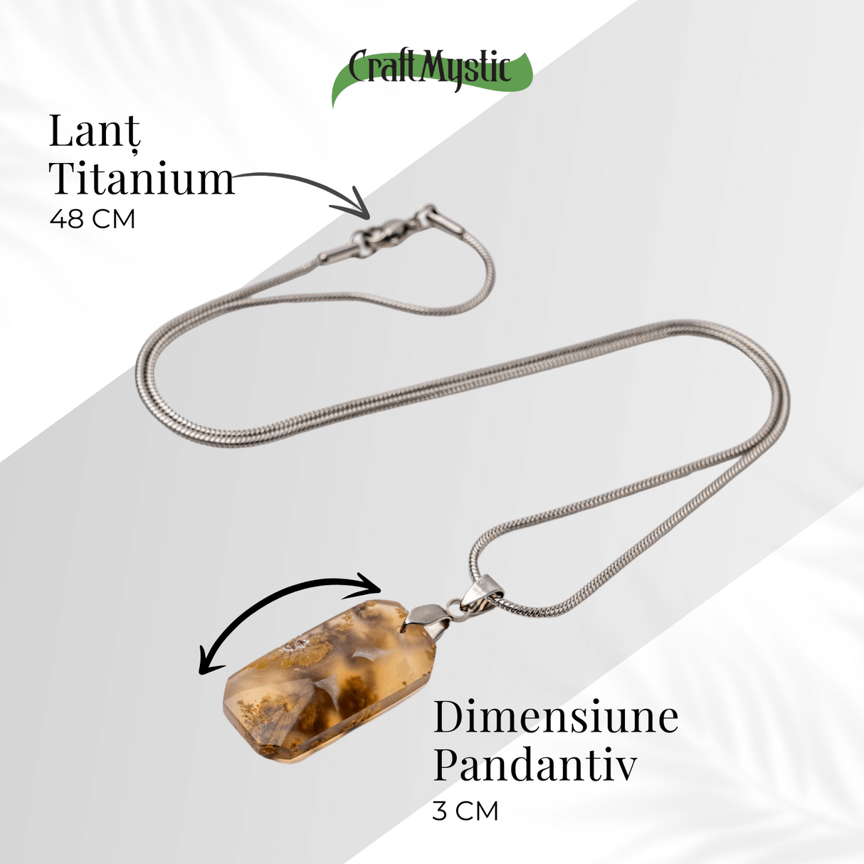 Colier Titanium cu Agat Muschi Dreptunghi - Echilibru Natural si Conexiune cu Natura
