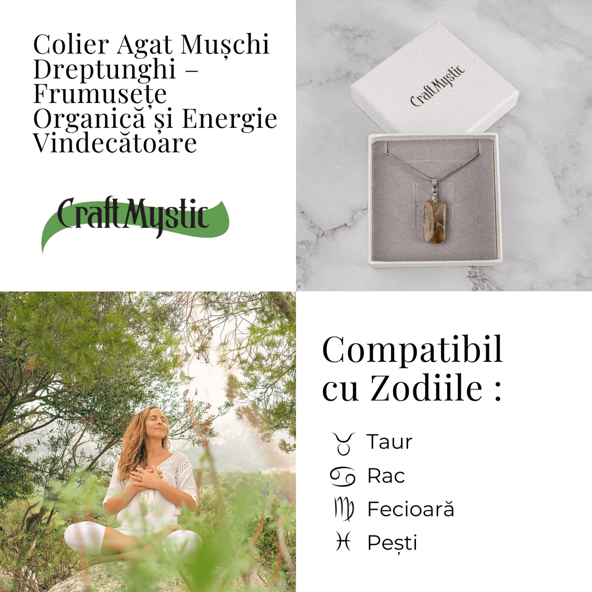 Colier Titanium cu Agat Muschi Dreptunghi - Echilibru Natural si Conexiune cu Natura