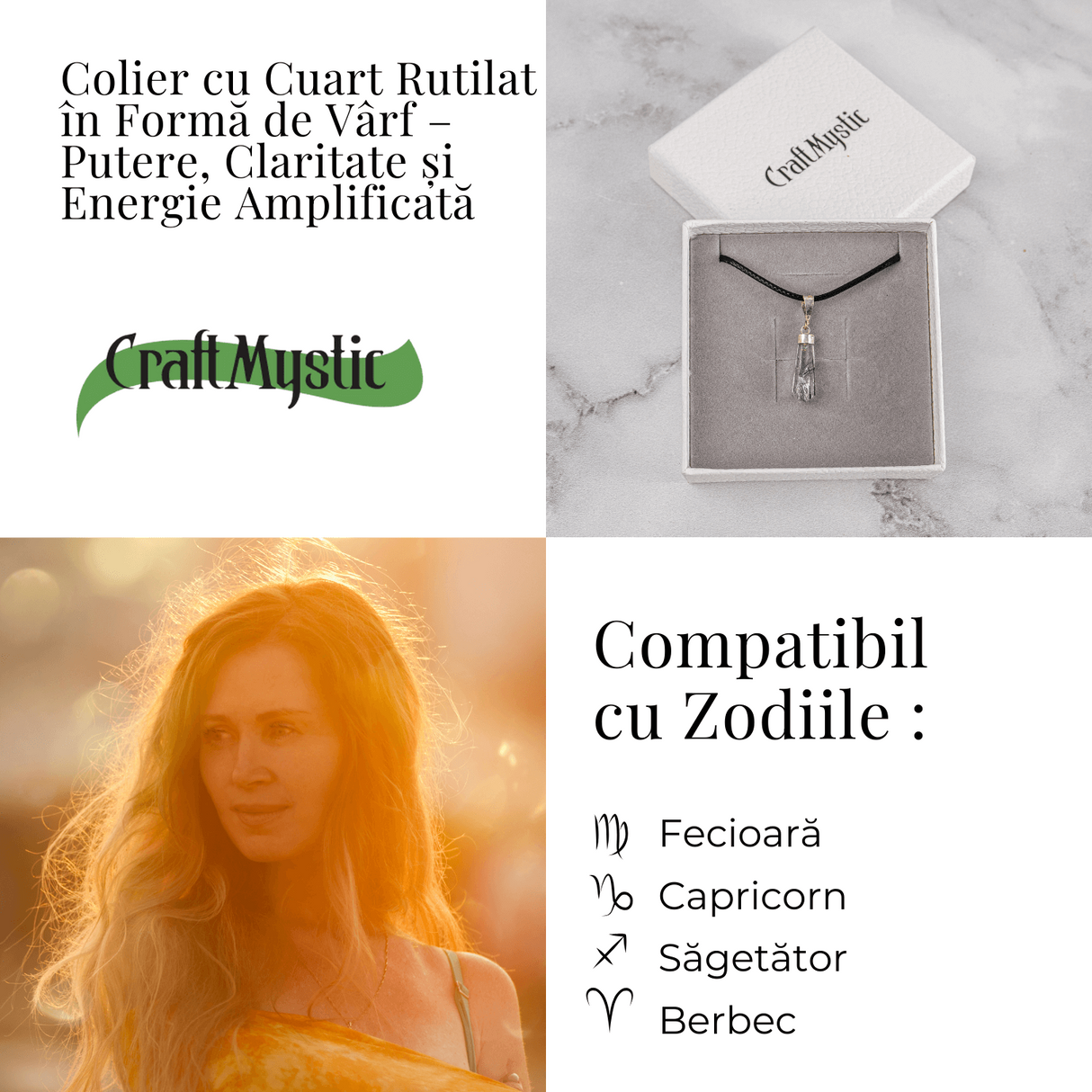 Colier Cuart Rutilat in Varf - Claritate, Putere Interioara si Energie Amplificata