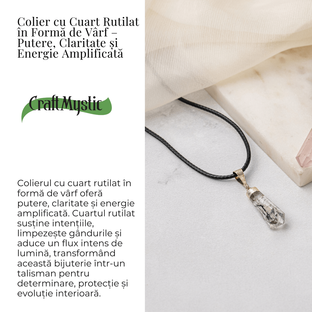 Colier Cuart Rutilat in Varf - Claritate, Putere Interioara si Energie Amplificata