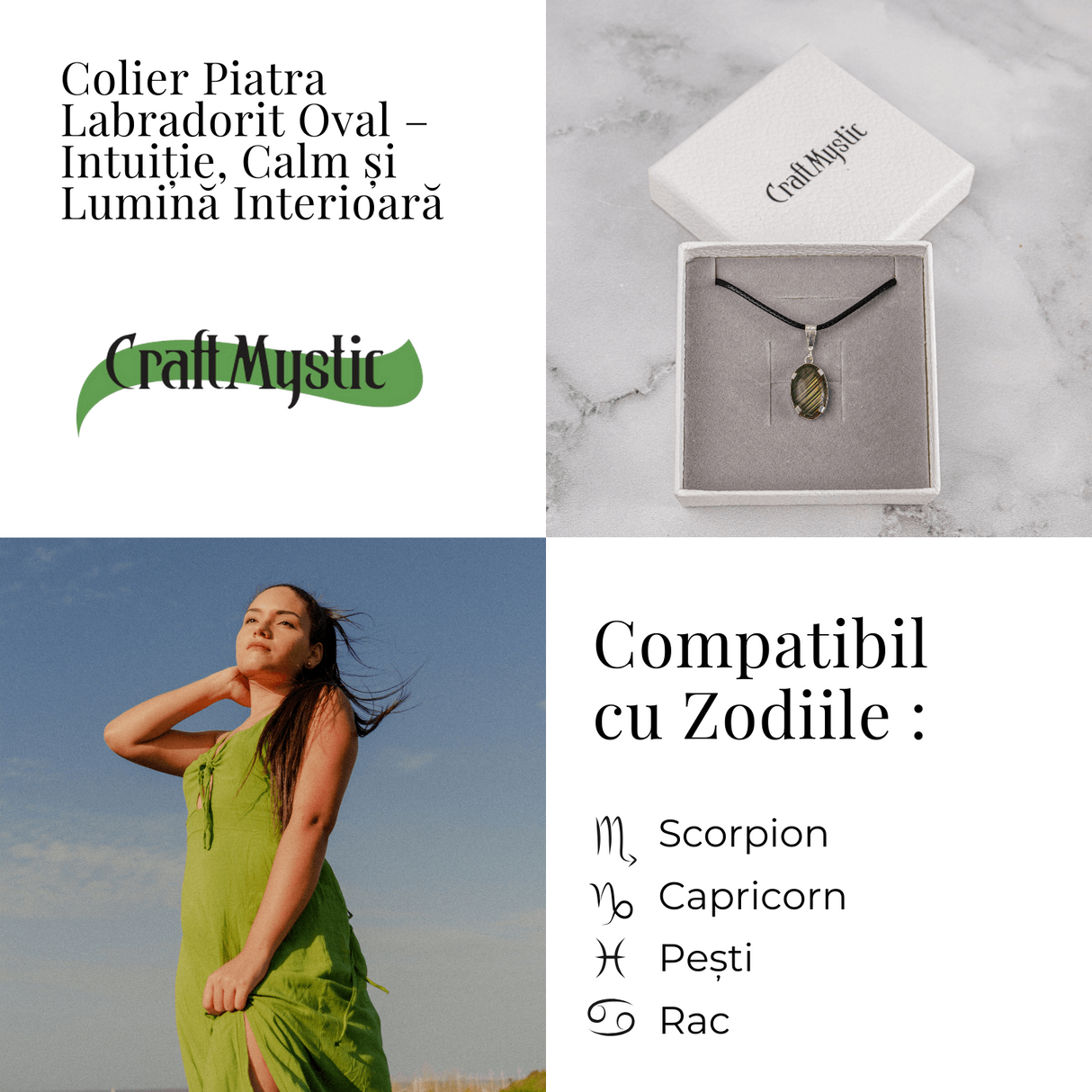 Colier cu Labradorit Oval pe Snur Cerat - Claritate Interioara, Intuitie si Lumina Mistica