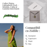Colier cu Labradorit Oval pe Snur Cerat - Claritate Interioara, Intuitie si Lumina Mistica