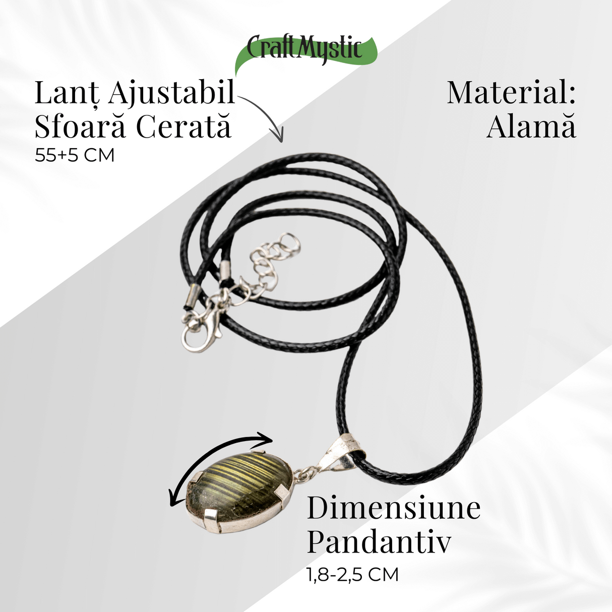 Colier cu Labradorit Oval pe Snur Cerat - Claritate Interioara, Intuitie si Lumina Mistica
