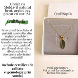 Colier Argint 925 placat cu aur 18k cu Moldavit natural brut 2.36 g - talisman de transformare
