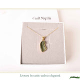 Colier Argint 925 Placat Aur 18K cu Moldavit Natural – Energie si Transformare