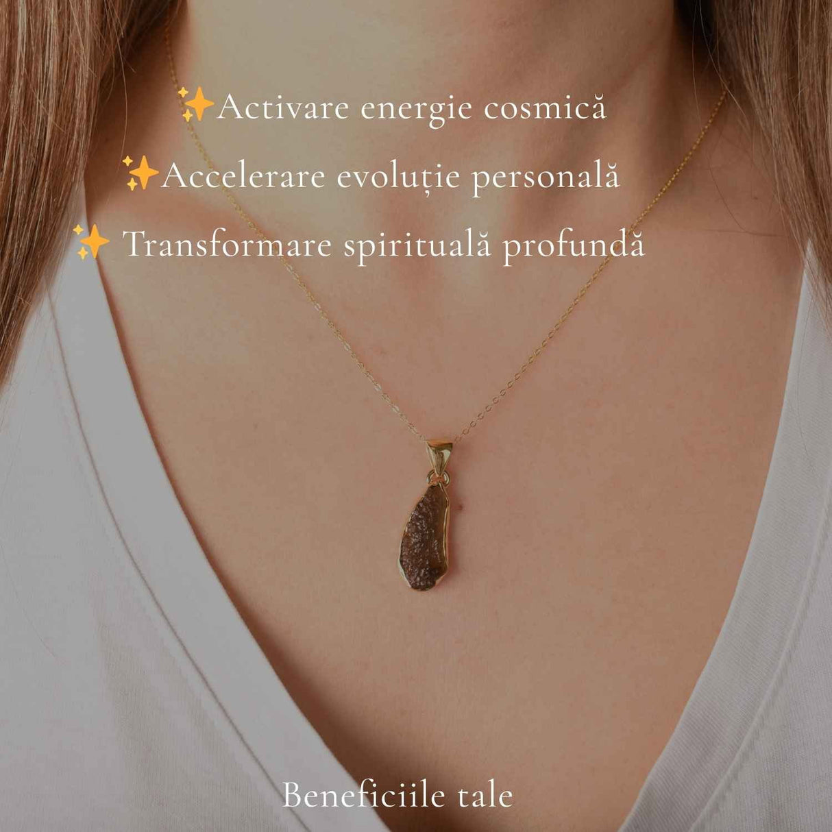 Colier Elegant cu Moldavit Brut si Argint placat cu Aur 18K - Claritate si Intuitie