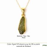 Colier Elegant cu Moldavit Brut si Argint placat cu Aur 18K - Claritate si Intuitie