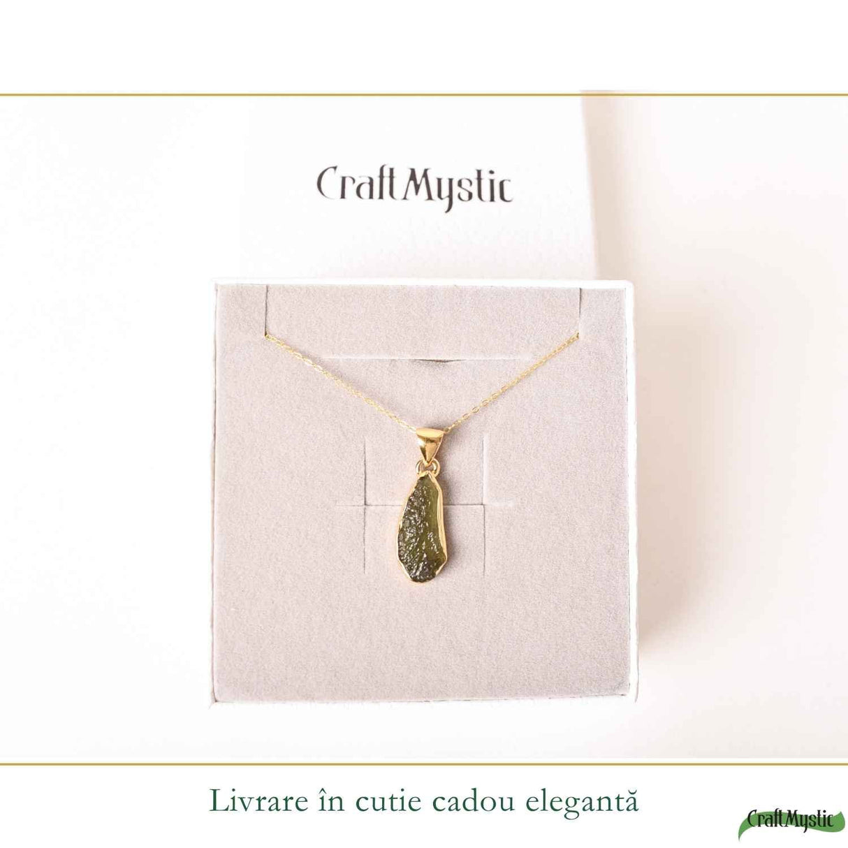 Colier Elegant cu Moldavit Brut si Argint placat cu Aur 18K - Claritate si Intuitie
