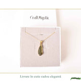 Colier Elegant cu Moldavit Brut si Argint placat cu Aur 18K - Claritate si Intuitie