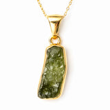 Colier Unisex cu Moldavit Natural si Argint placat cu Aur 18K - Energie Rara si Autentica