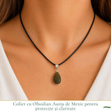 Colier cu Obsidian Auriu de Mexic in Forma de Lacrima – Protectie si Claritate Interioara