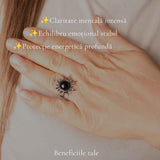 Inel cu Obsidian Natural in Forma de Soare – Protectie si Putere Interioara