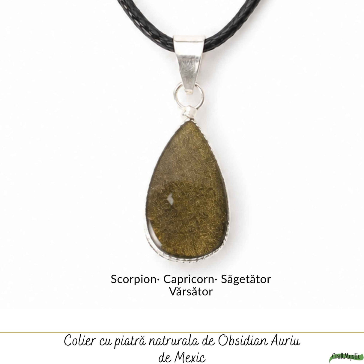Colier cu Obsidian Auriu de Mexic in Forma de Lacrima – Protectie si Claritate Interioara