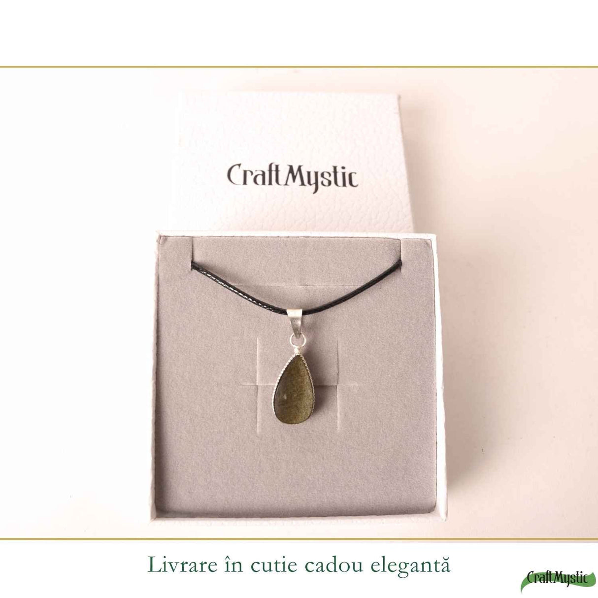 Colier cu Obsidian Auriu de Mexic in Forma de Lacrima – Protectie si Claritate Interioara
