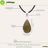 Colier cu Obsidian Auriu de Mexic in Forma de Lacrima – Protectie si Claritate Interioara