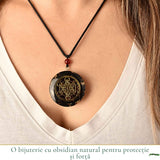 Colier Orgonit cu pietre naturale de Obsidian si Cubul lui Metatron – Protectie si Echilibru Interior