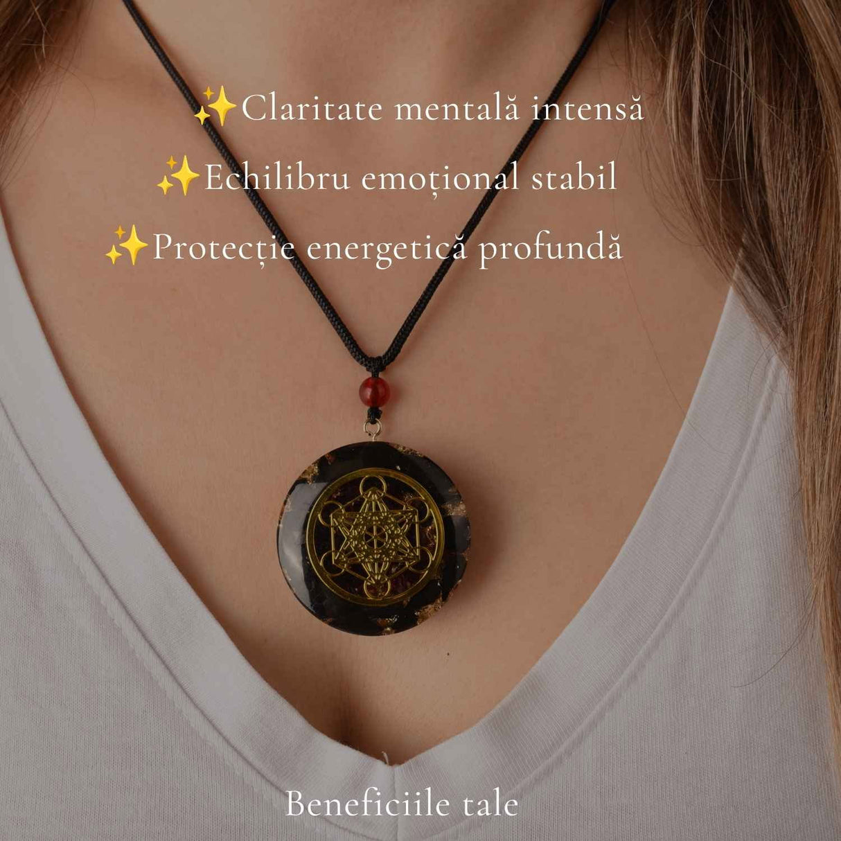 Colier Orgonit cu pietre naturale de Obsidian si Cubul lui Metatron – Protectie si Echilibru Interior