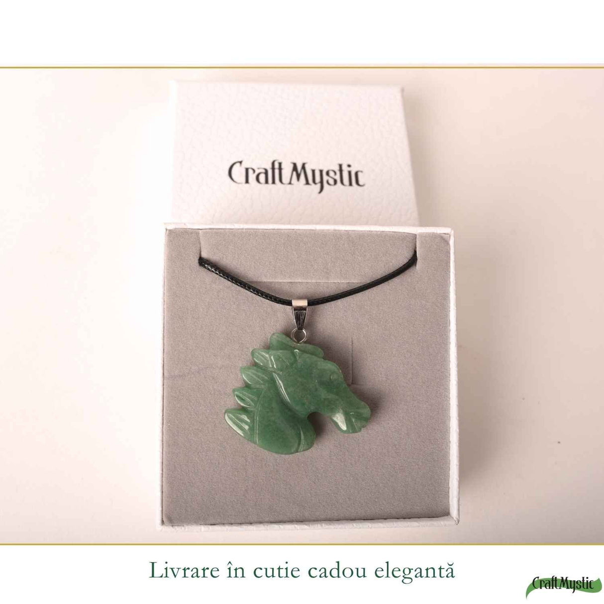 Colier cu Aventurin Verde Natural in Forma de Cal – Noroc, Echilibru si Libertate