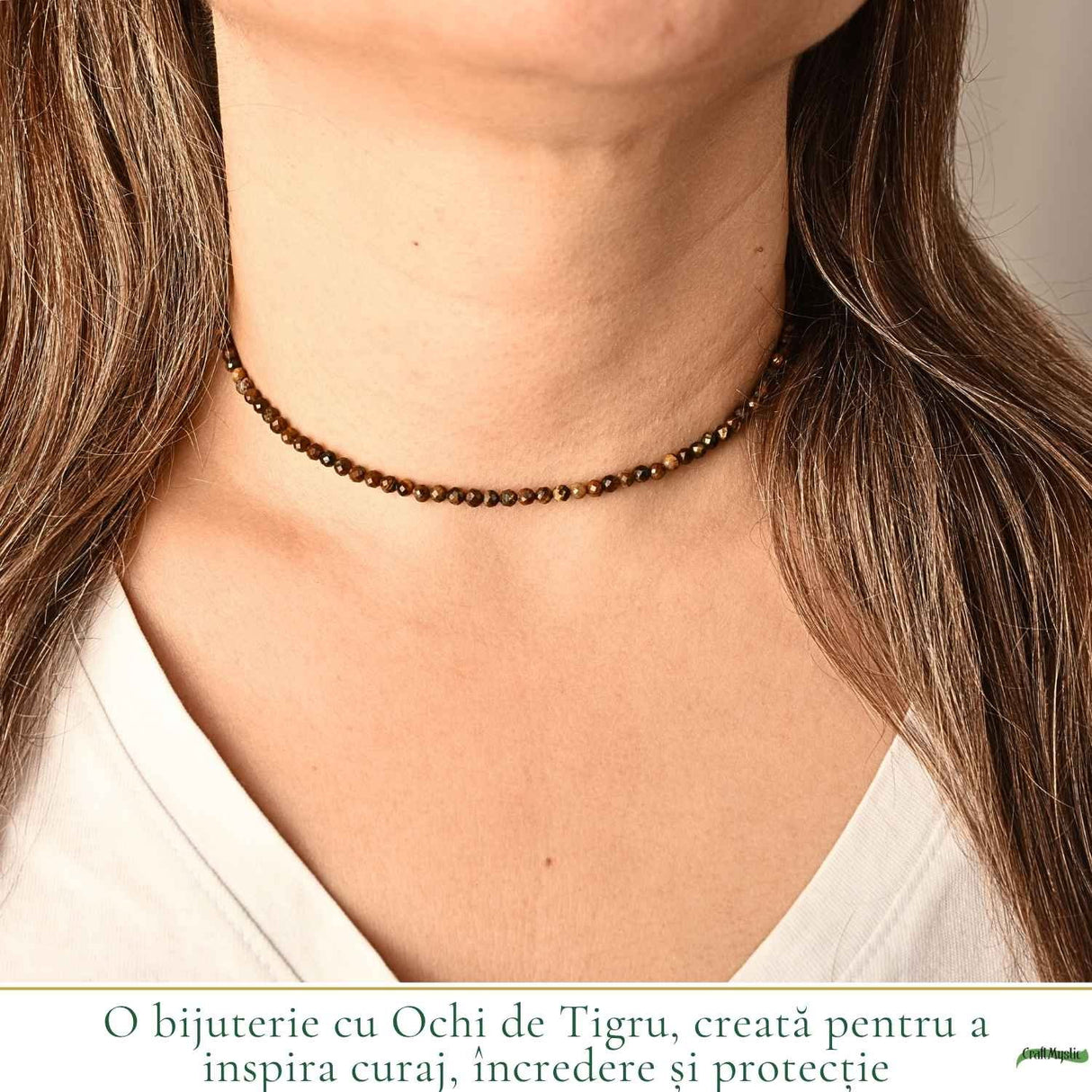Colier fin la baza gatului tip Choker cu Ochi de Tigru Fatetat 3 mm – Curaj si Eleganta Naturala