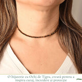 Colier fin la baza gatului tip Choker cu Ochi de Tigru Fatetat 3 mm – Curaj si Eleganta Naturala