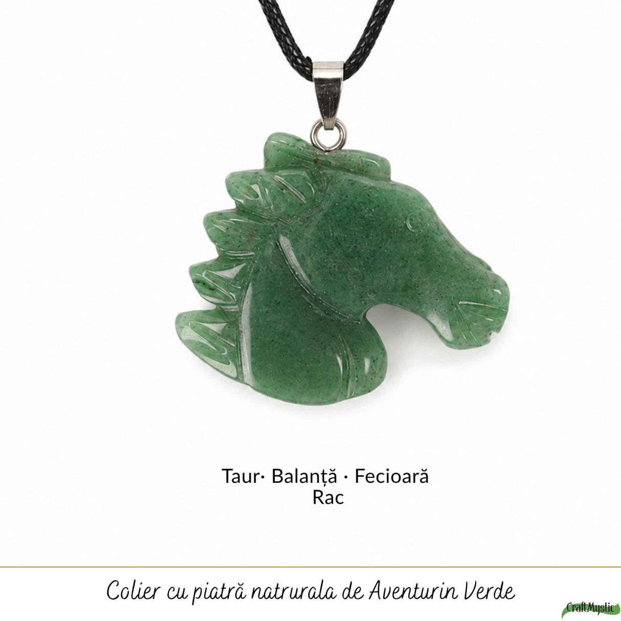 Colier cu Aventurin Verde Natural in Forma de Cal – Noroc, Echilibru si Libertate