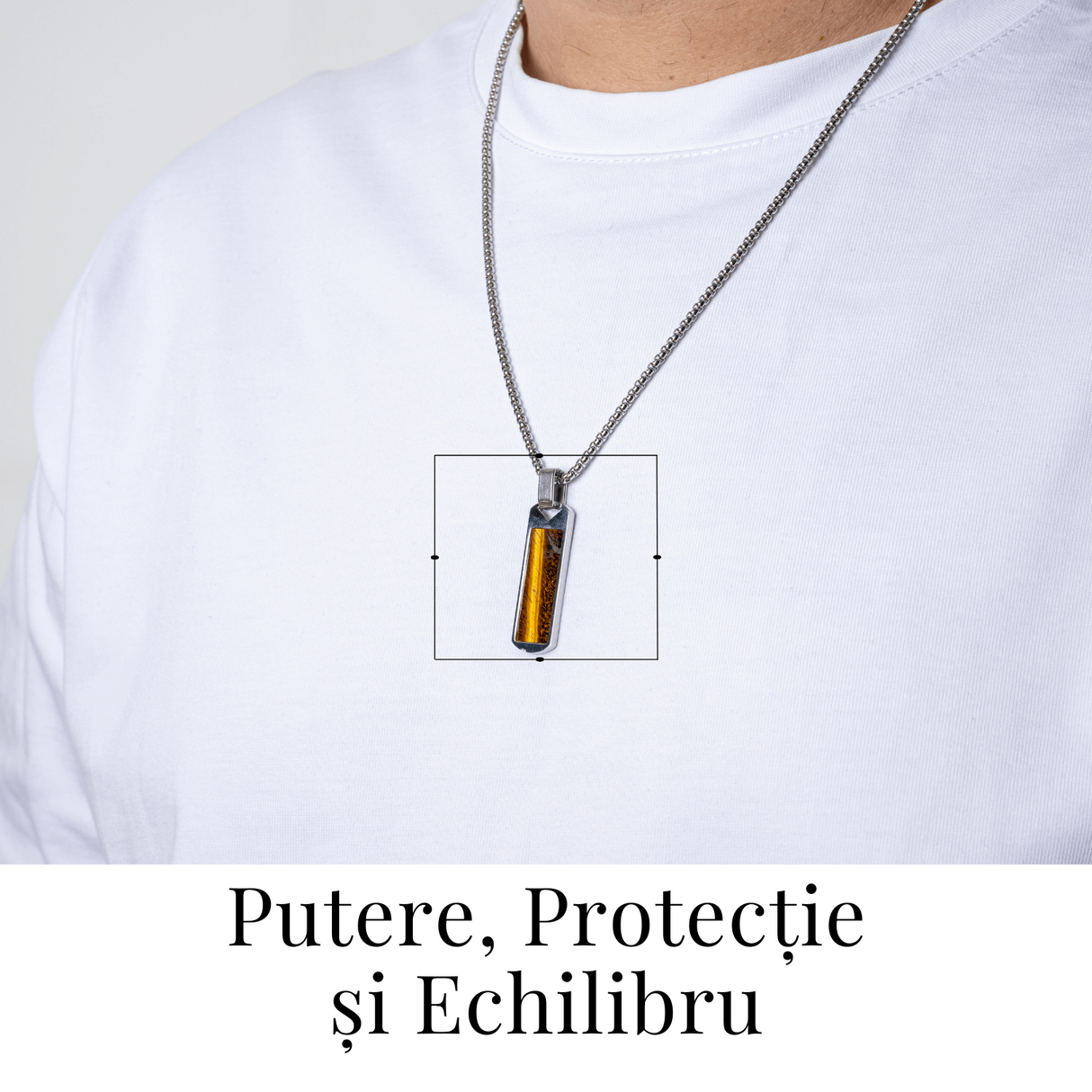 Colier Otel Inoxidabil cu Ochi de Tigru Natural - Pandantiv Dreptunghiular al Curajului