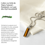 Colier Otel Inoxidabil cu Ochi de Tigru Natural - Pandantiv Dreptunghiular al Curajului
