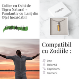 Colier Otel Inoxidabil cu Ochi de Tigru Natural - Pandantiv Dreptunghiular al Curajului