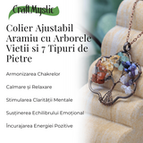 Colier cu pandantiv arborele vietii - Realizat manual cu pietre semipretioase sparte si cristale vindecatoare a celor 7 chakre