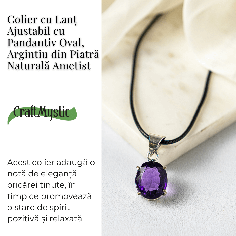 Colier Ametist Fatetat Oval - Claritate Mentala si Echilibru