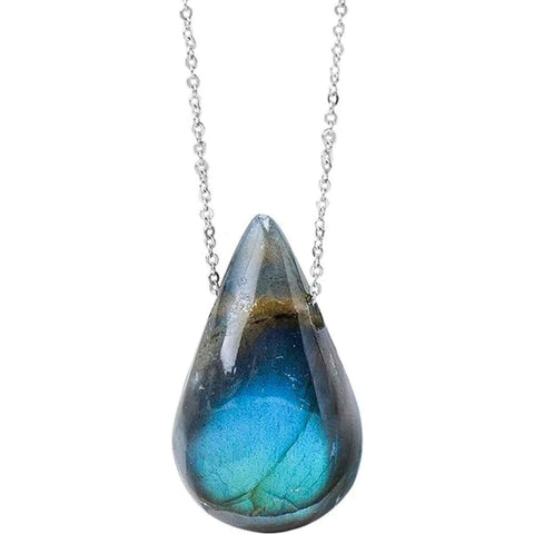Colier metalic cu Pandantiv \\"Strop de ploaie\\" din Labradorit natural Amuleta Energetica Reiki pentru Barbati si Femei